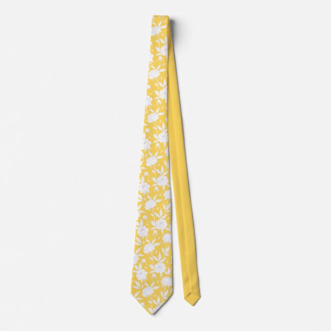 Corbata Boda de Groomsmen de patrón floral amarillo y blan (Anverso)