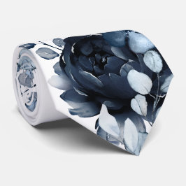 Corbata Boda de jardín de peonía blanca azul marino de euc