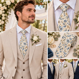 Corbata Boda de Jardín Floral de Champagne Azul Polvorient