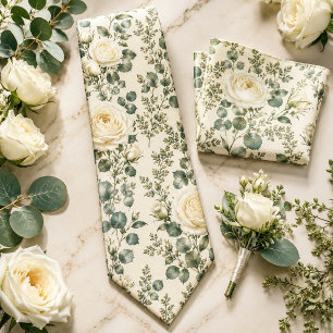 Corbata Boda de lujo con rosa marfil y eucalipto verde sal