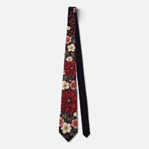 Corbata Boda de Navidad Negra con Poinsettia Burgundy Oscu
