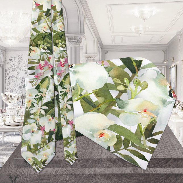 Corbata Boda De Orquídea Blanca Espumosa De La Cuerda Trop (Subido por el creador)