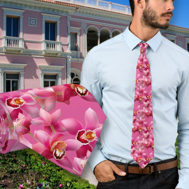 Corbata Boda de orquídeas rosadas Grooms Neck Tie (Subido por el creador)