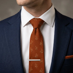 Corbata Boda de Otoño Botánico Naranja Quemada de Lujo