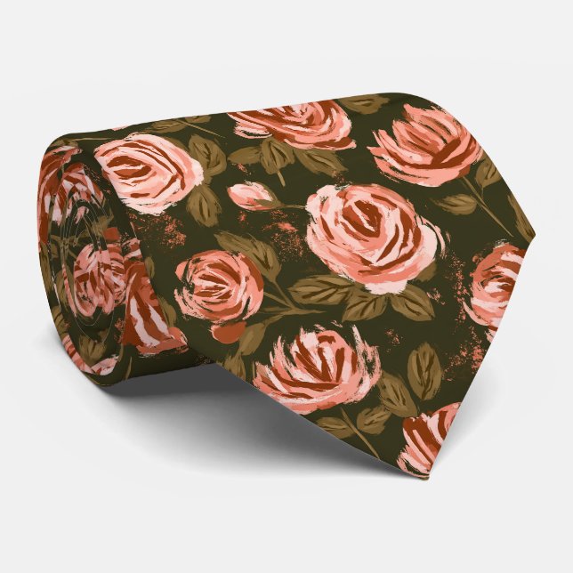 Corbata Boda de otoño de compromiso con estampado de rosa (Enrollado)