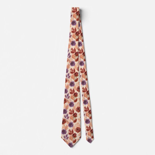 Corbata Boda de Otoño Estampado de Rosa Aniversario (Anverso)