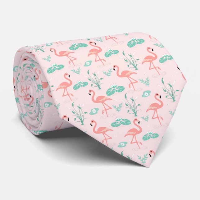 Corbata Boda de pájaros tropicales del flamenco verde rosa (Enrollado)