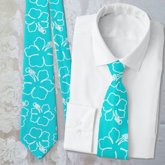 Corbata Boda de patrón de esquema de Aqua Hibiscus