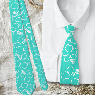 Corbata Boda de patrón de esquema de hibiscus turquesa