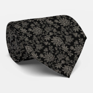 Corbata Boda de patrón floral de encaje Bloom a medianoche