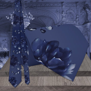 Corbata Boda de peonía eucalipto azul marino cálido