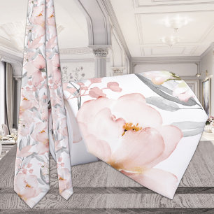 Corbata Boda de peonía rosa sonrojado eucalipto gris plate
