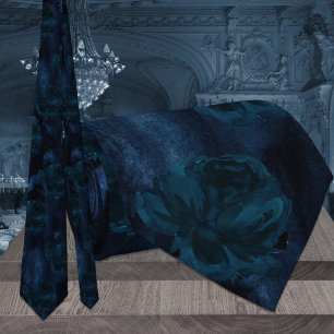 Corbata Boda de peonías acuarela azul marino intenso