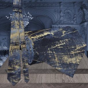 Corbata Boda de pintura de arte moderno Marina Blue & Gold