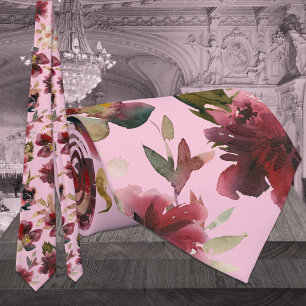 Corbata Boda de Rosa Frambuesa y Borgoña con Peonía Rosa