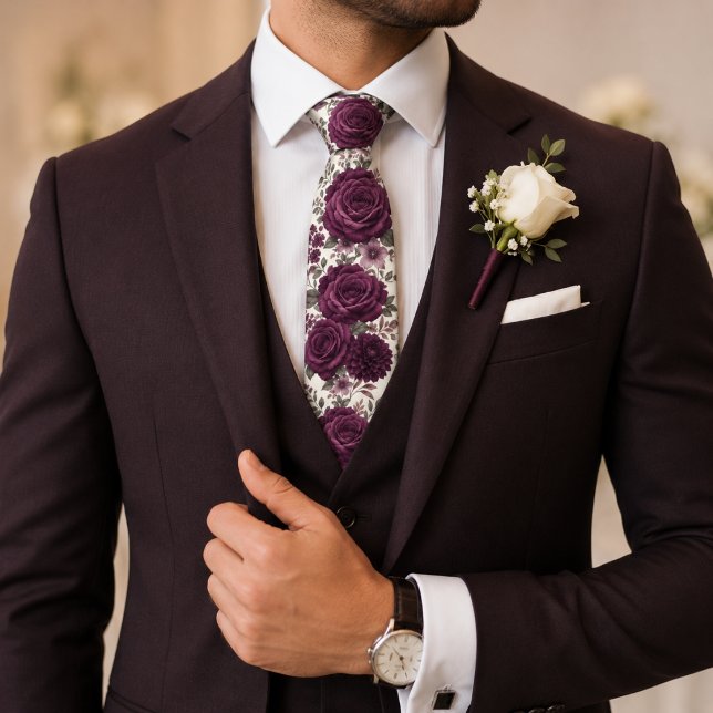 Corbata Boda de Rosa y Dalia de Ciruela de Lujo (Subido por el creador)