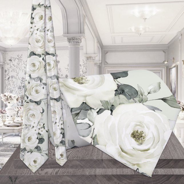 Corbata Boda de Rosas Desdemona Blanca Sage Green (Subido por el creador)