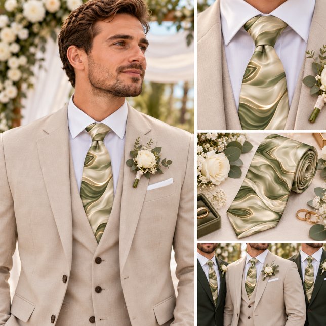 Corbata Boda de seda fluida de oro champán verde oliva (Subido por el creador)
