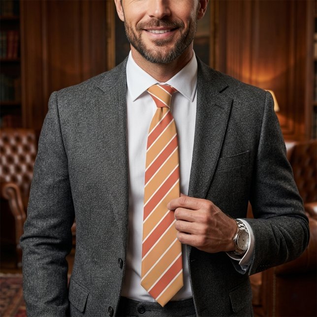 Corbata Boda de Terracota Cálida y Rayas de Arena (Warm Terracotta & Sand Striped Wedding Neck Tie
)