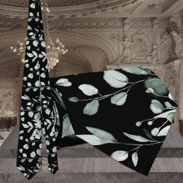 Corbata Boda de verde de sabio plateado y eucalipto negro