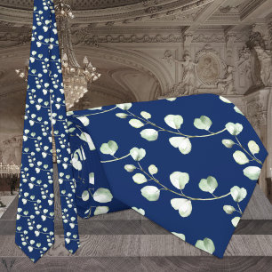 Corbata Boda elegante de Eucalipto Azul de la Marina