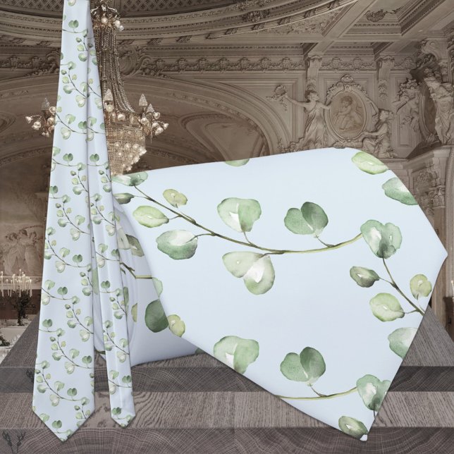 Corbata Boda elegante de Eucalipto Verde Azul cielo claro (Subido por el creador)