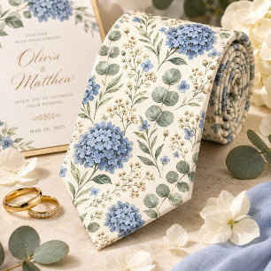 Corbata Boda elegante de Hortensia y Eucalipto