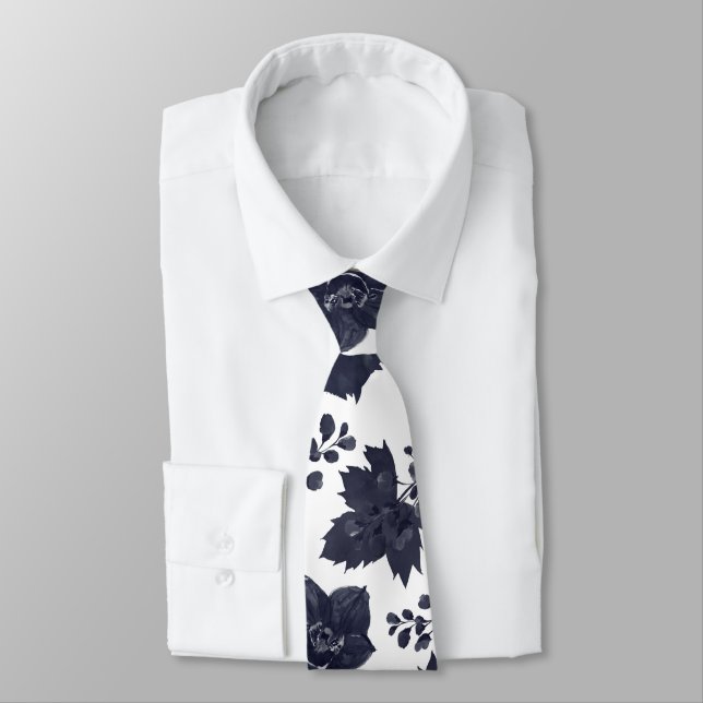Corbata Boda elegante de peonía naval y blanca (Atado)
