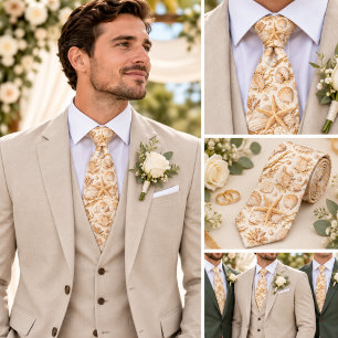 Corbata Boda en la playa costera con arena de champán