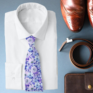 Corbata Boda Floral Acuarela Azul Púrpura