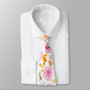 Corbata Boda floral acuarela de verano rosa naranja
