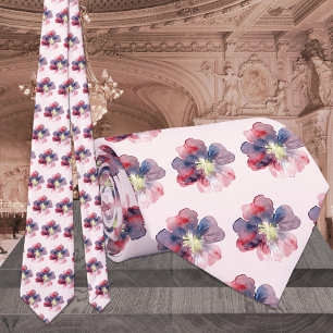 Corbata Boda Floral Acuarela Rosa y Azul Marino