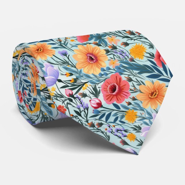 Corbata Boda Floral Azul (Enrollado)