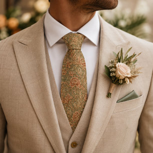Corbata Boda floral barroca en terracota y verde salvia