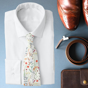Corbata Boda floral botánica acuarela blanca