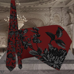 Corbata Boda Floral Burgundy Rojo Oscuro y Negro