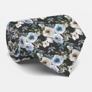 Corbata Boda floral de acuarela azul polvoriento