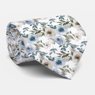 Corbata Boda floral de acuarela azul polvoriento