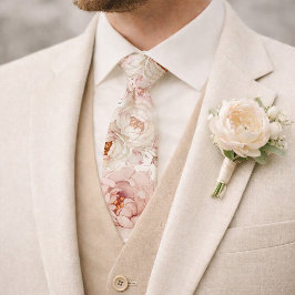 Corbata Boda floral de acuarela de peonía sonrosada