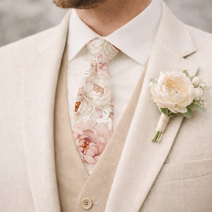 Corbata Boda floral de acuarela de peonía sonrosada