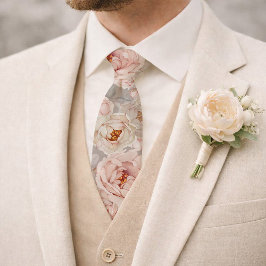 Corbata Boda floral de acuarela de peonía sonrosada