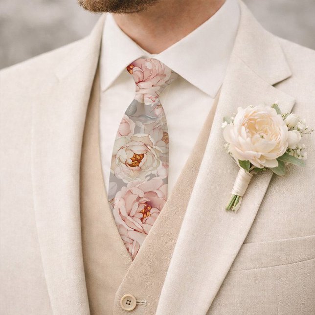 Corbata Boda floral de acuarela de peonía sonrosada (Subido por el creador)