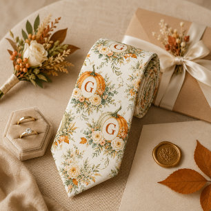 Corbata Boda Floral de Calabaza con Monograma Personalizad