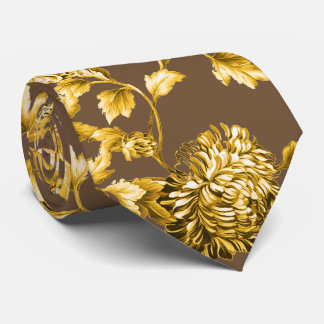 Corbata Boda Floral de Dahlias Marrón y Oro