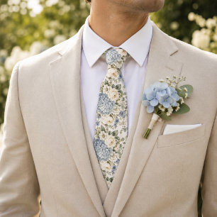 Corbata Boda floral de Hortensia Azul Polvoriento