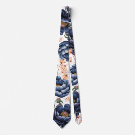 Corbata Boda floral de navy y naranja quemada