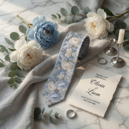 Corbata Boda Floral de Peonía Azul Polvoriento