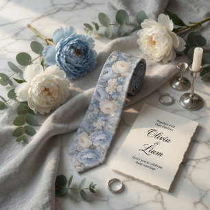Corbata Boda Floral de Peonía Azul Polvoriento