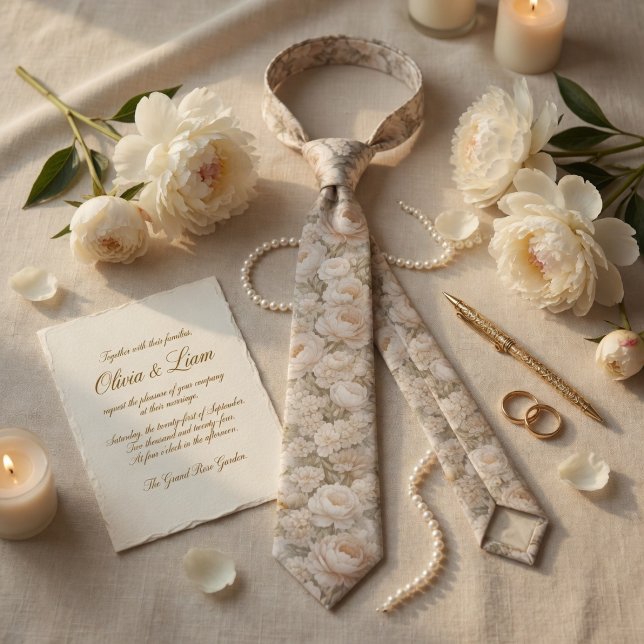 Corbata Boda Floral Marfil Champán (Subido por el creador)