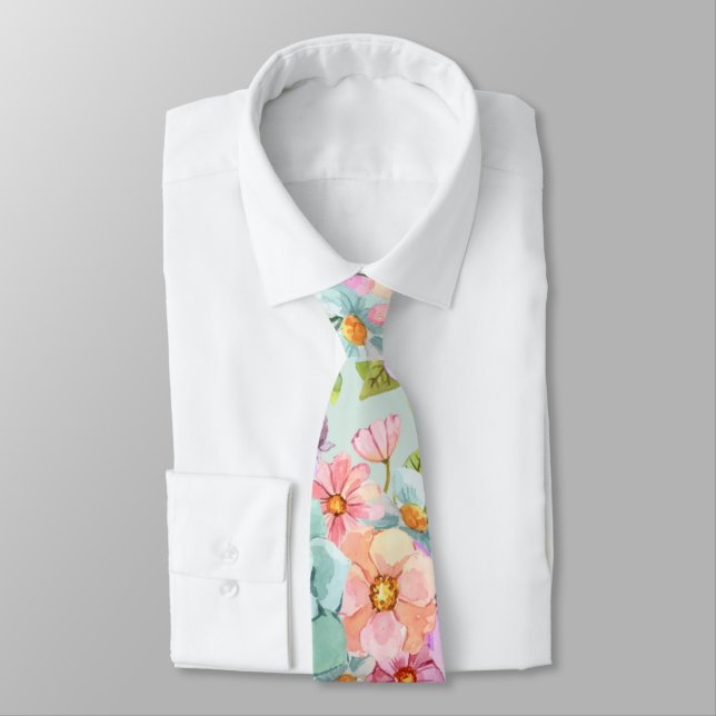 Corbata Boda floral rosa azul claro verde (Atado)